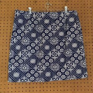 Talbots Blue White Hankerchief Print‎ Cotton Mini Skirt 16 Cowgirl Western
